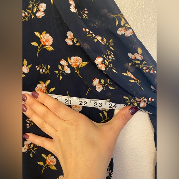 Micro Floral Print Smocked Mock Neck Blouse modest navy plus size 0X - Picture 5 of 7